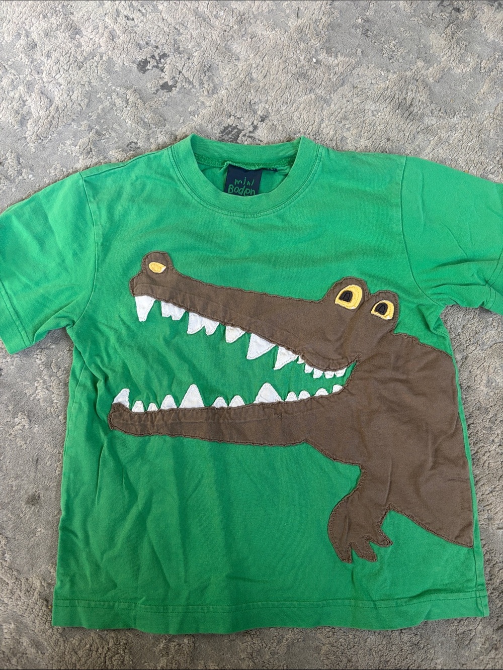 Mini Boden Green Tee with Brown Crocodile Appliqué